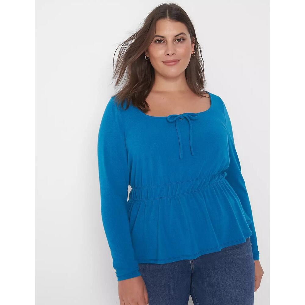 Lane Bryant Long Sleeve Square Neck Keyhole Top Blue Womens Plus Size 22 24